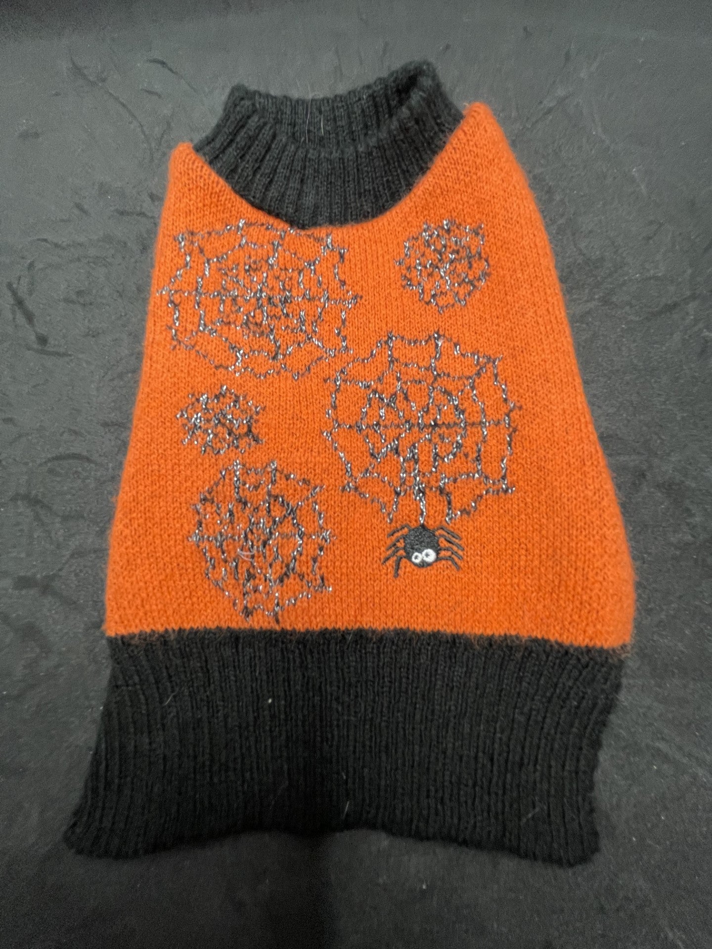 Halloween Orange & Black Spider Web Jumper