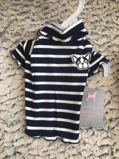 Striped T Shirt with Frenchie Motiff