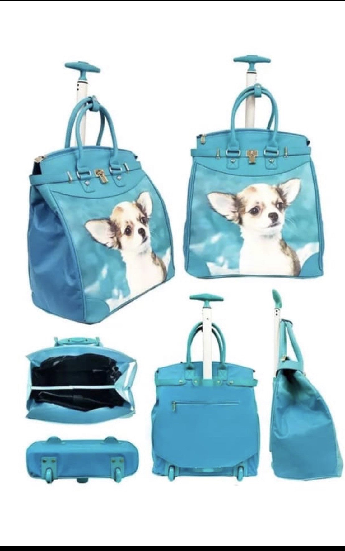 Blue chihuahua carry on luggage/flight bag