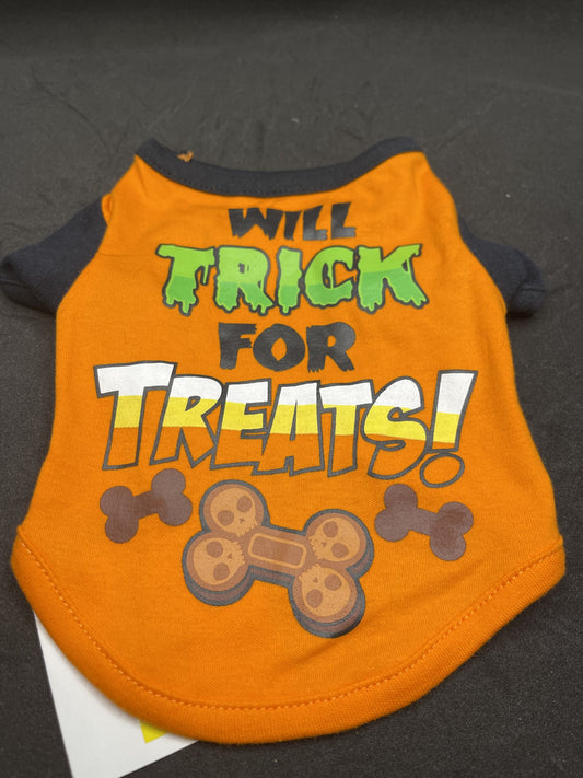 Halloween Dark Orange & Black "Will Treat For Treats" T Shirt