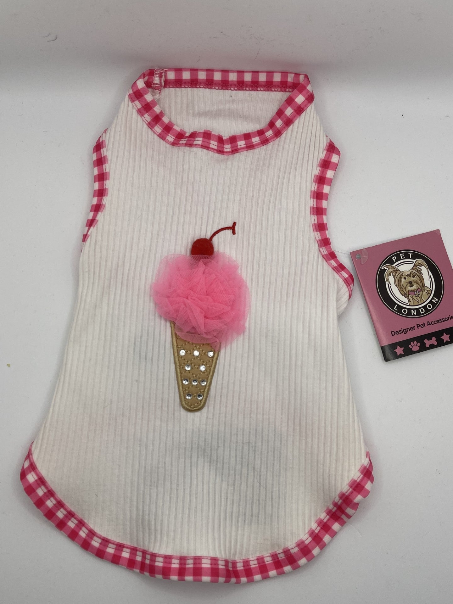 Pet London White & pink Vest with Ice Cream Cone